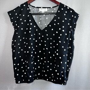 Anthropologie Cloth & Stone Black and White Polka Dot Blouse